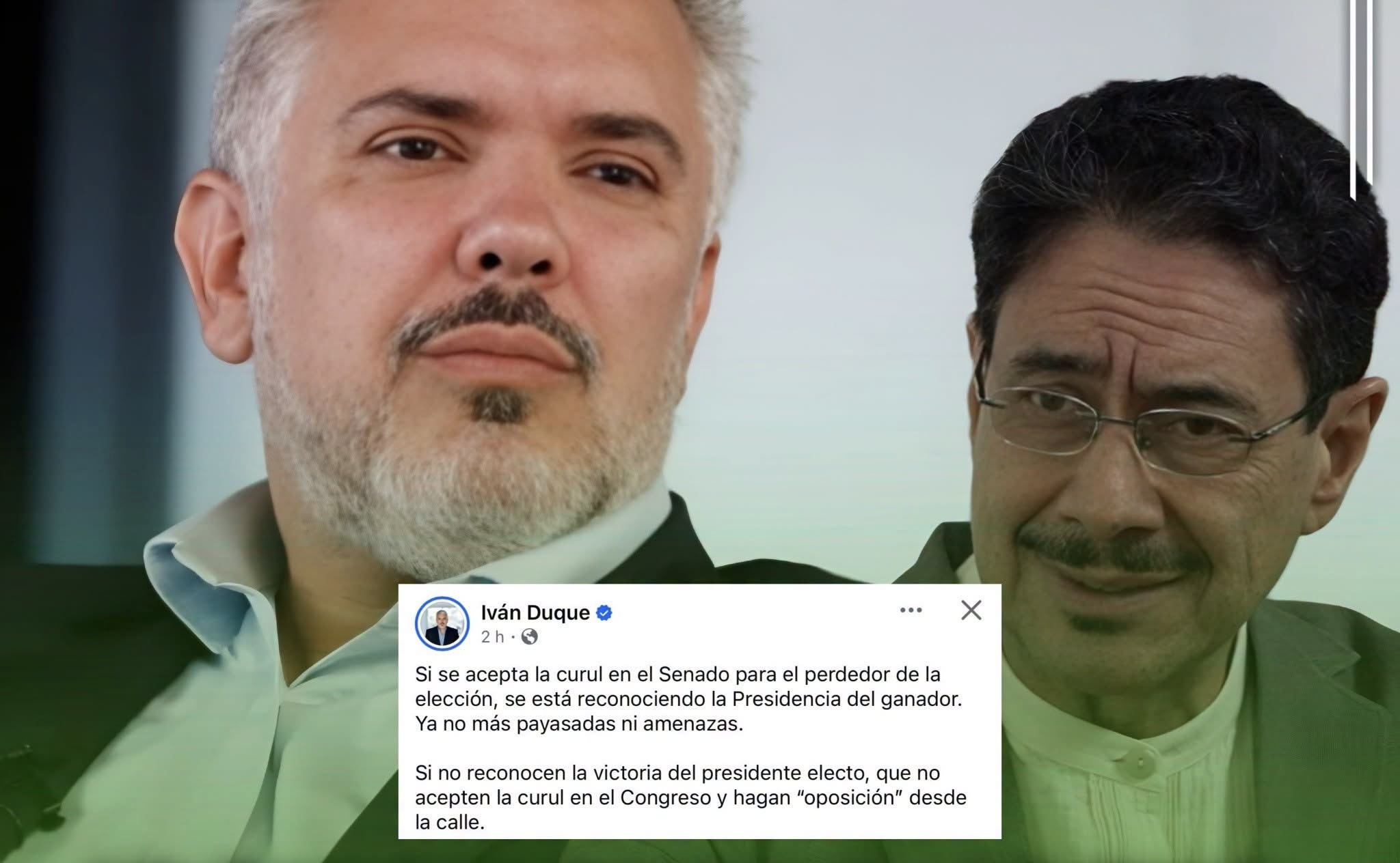 Iván Duque cuestiona a Iván Cepeda por aceptar la curul en el Senado
